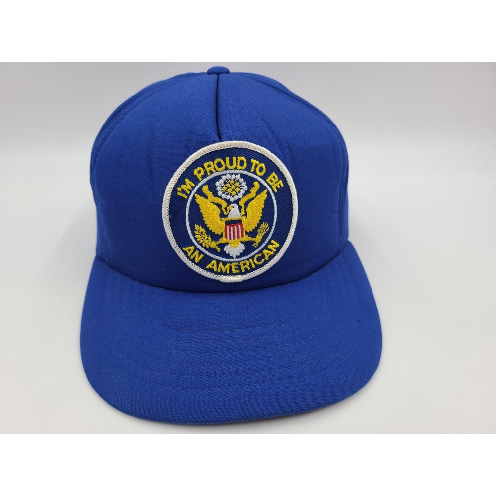 Vintage I'm Proud To‎ Be An American Patch Snapback Hat Cap United States Blue